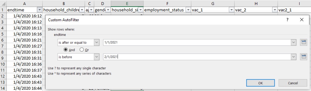 Date filter applied to extract Jan 2021 records