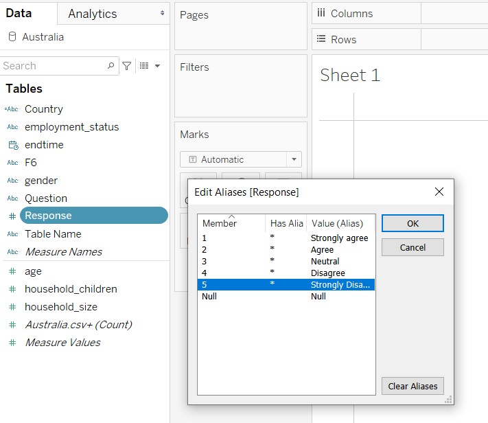 Editing aliases for Response field