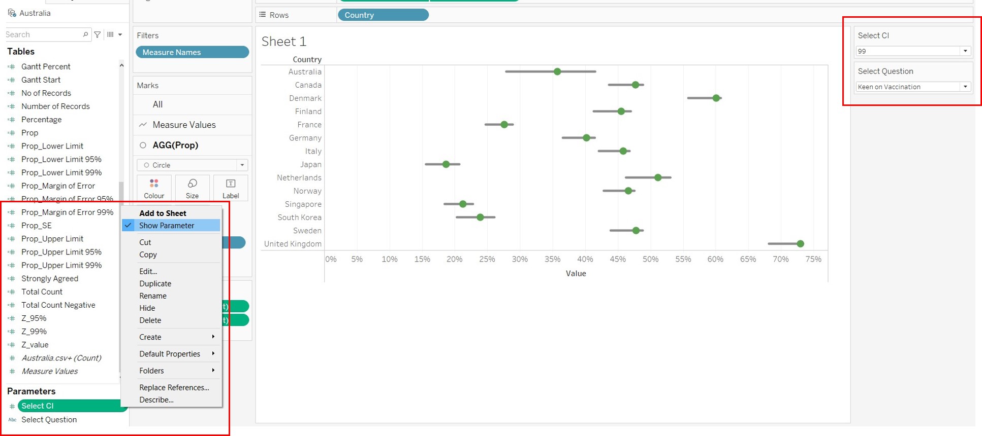 Display parameters on the right