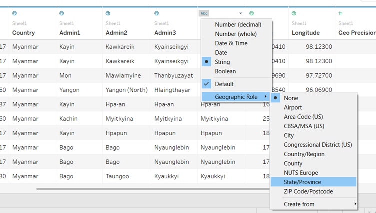 Assign LOCATION with Geographic Role as State/Province