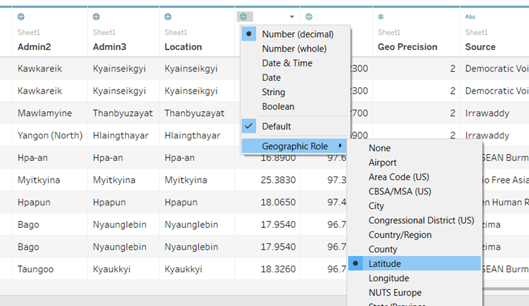 Check Latitude has been assigned Geographic Role > Latitude
