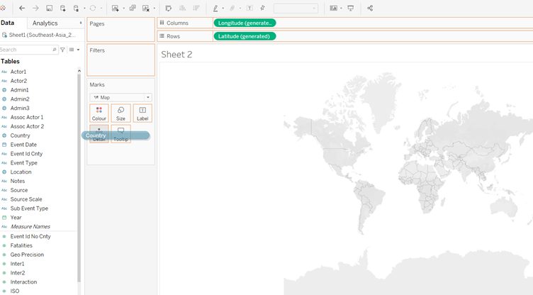 Bring Country, Latitude (generated) and Longitude (generated) into workspace