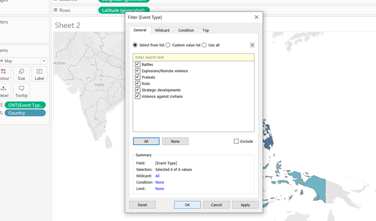 Select all event types
