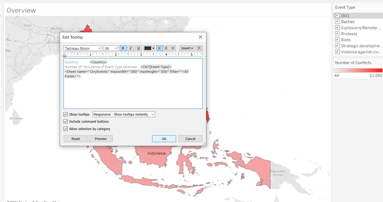 After inserting the worksheet into Tooltip