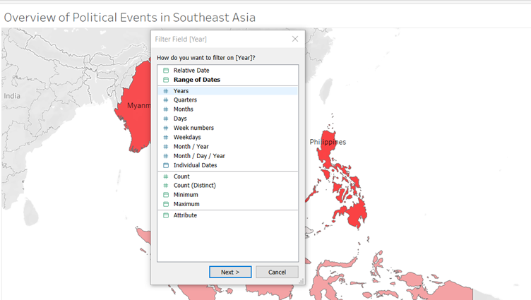 Select Years to be displayed