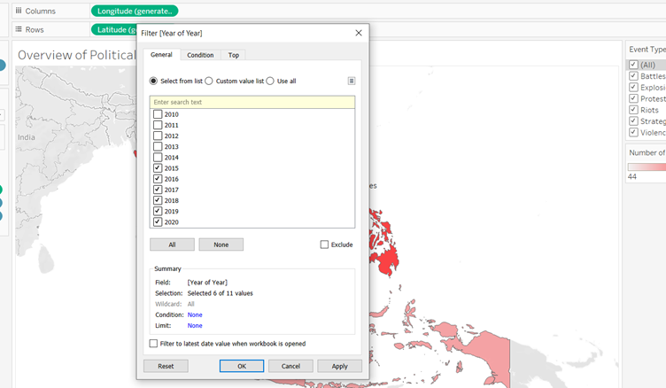 Select Years 2015 to 2020