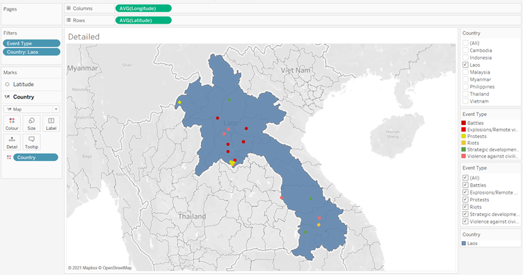 Resulting display where country selected is highlighted