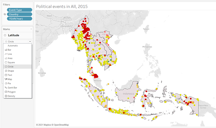 Select Circle in the Marks drop down list