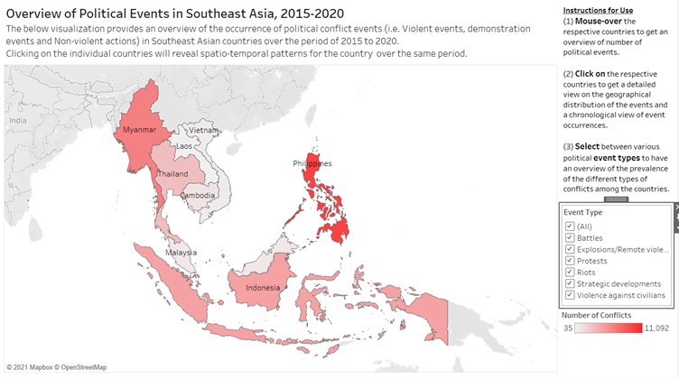 Colour intensity reflecting number of political events